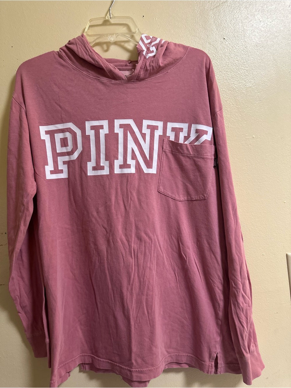 PINK Victoria's Secret Long-Sleeve Hooded Tee Womens- Dusty Rose medium